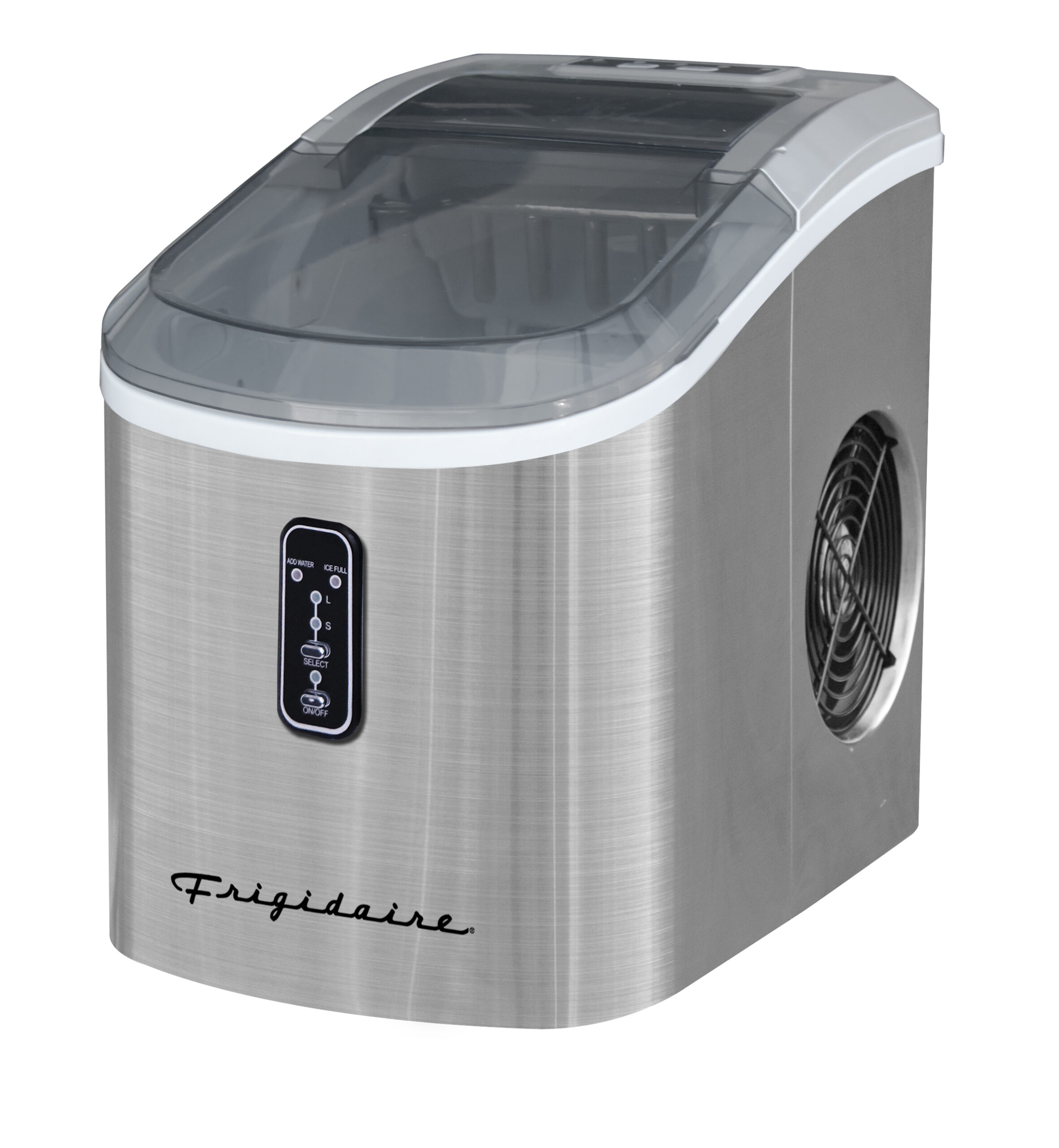 Frigidaire EFIC103-AMZ-SC stainless countertop ice maker with clear lid from its exact manufacturer page