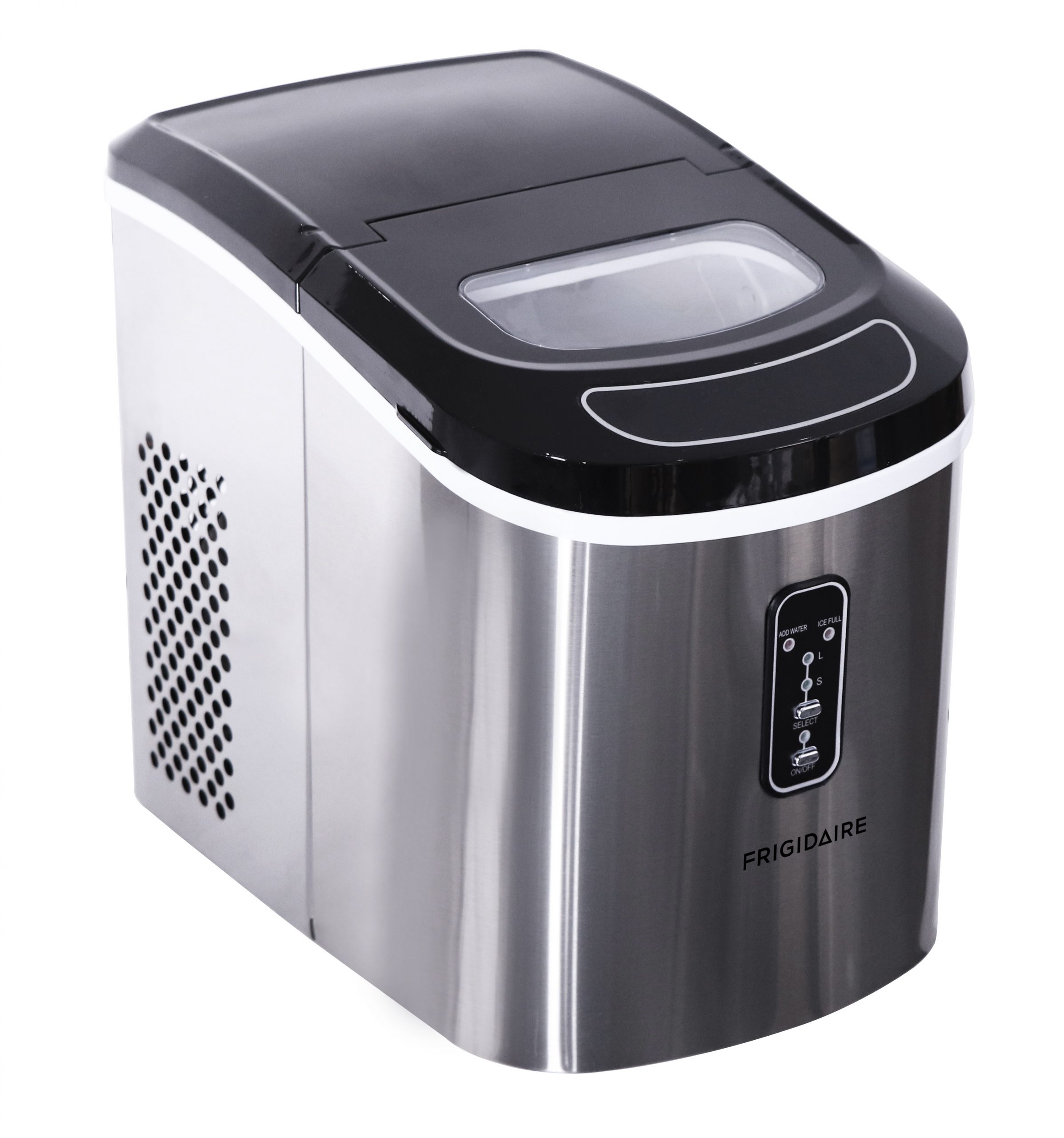 Manufacturer page image for the Frigidaire EFIC106-SS stainless countertop ice maker with front controls