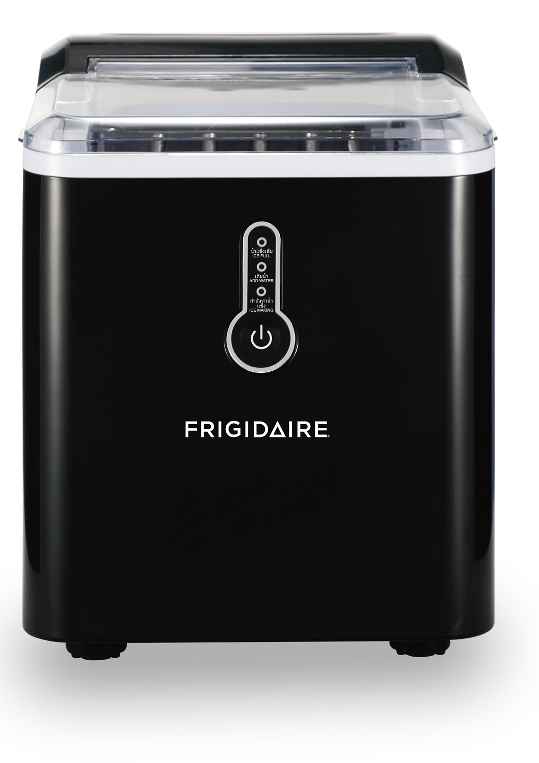 Manufacturer image showing the black Frigidaire EFIC108-B countertop ice maker with a front control panel.