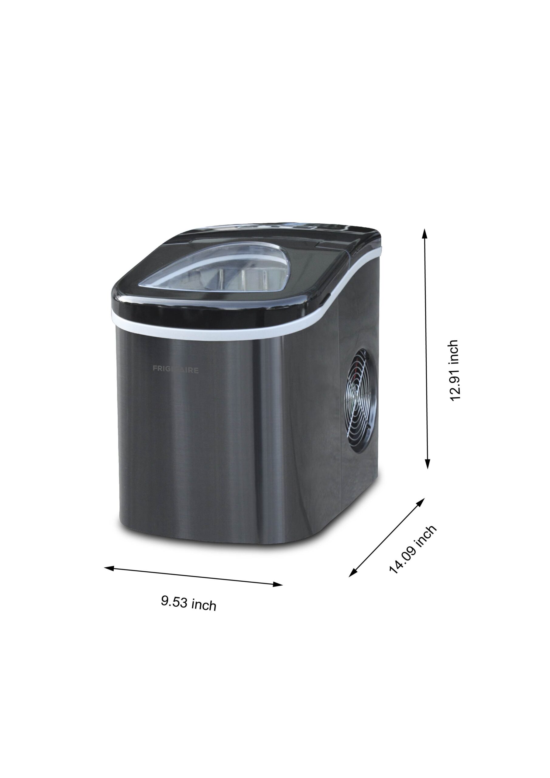 Manufacturer image for the black-stainless EFIC117-SSBLACK-CU family variant; printed dimensions are not assigned to plain SS-CU base.