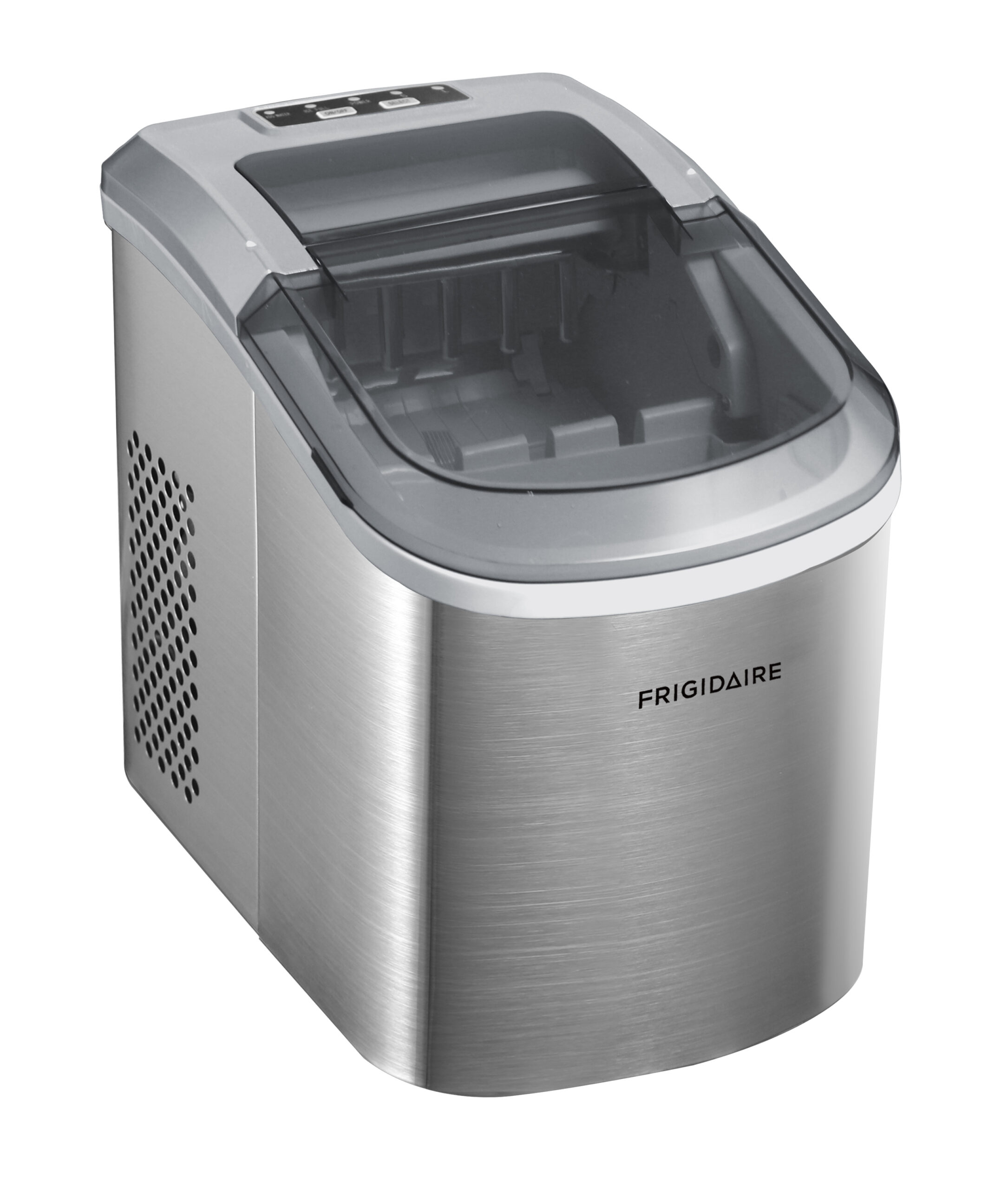 Silver Frigidaire EFIC120-SS-SC countertop ice maker with see-through lid