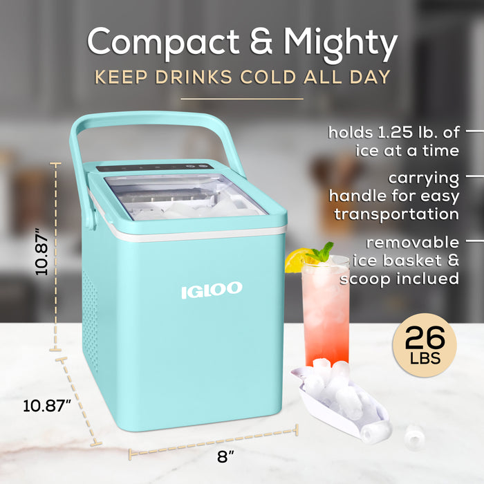 IGLOO IGLICEB26HNAQ Aqua countertop ice maker with carry handle