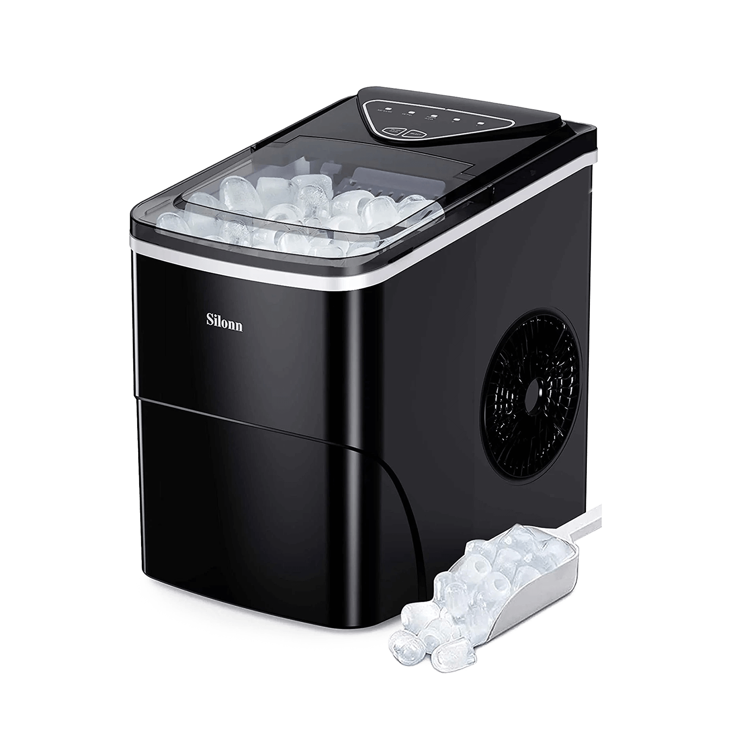 Silonn SLIM01B black bullet ice maker with transparent basket and scoop