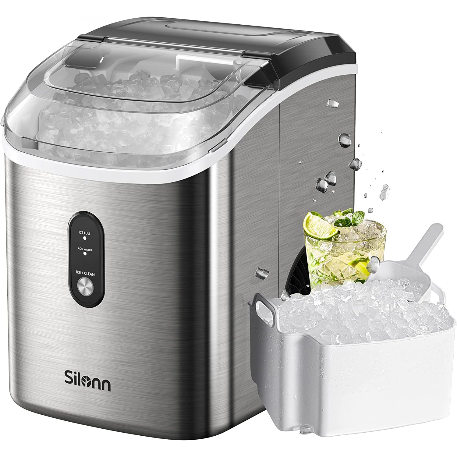 Silonn SLIM17T (Stainless Steel) countertop ice maker, stainless steel finish
