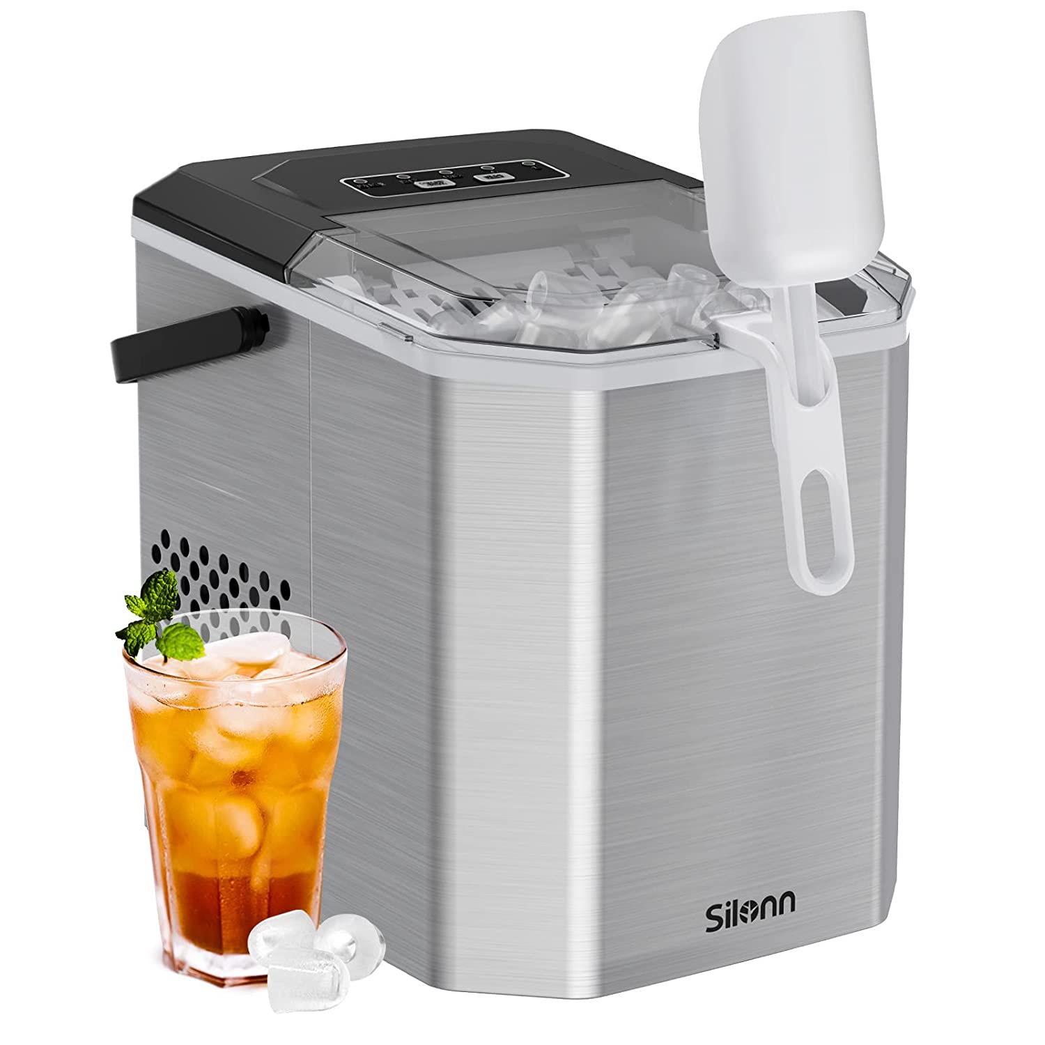 Silonn SLIM21T stainless-steel handled bullet ice maker with clear basket lid