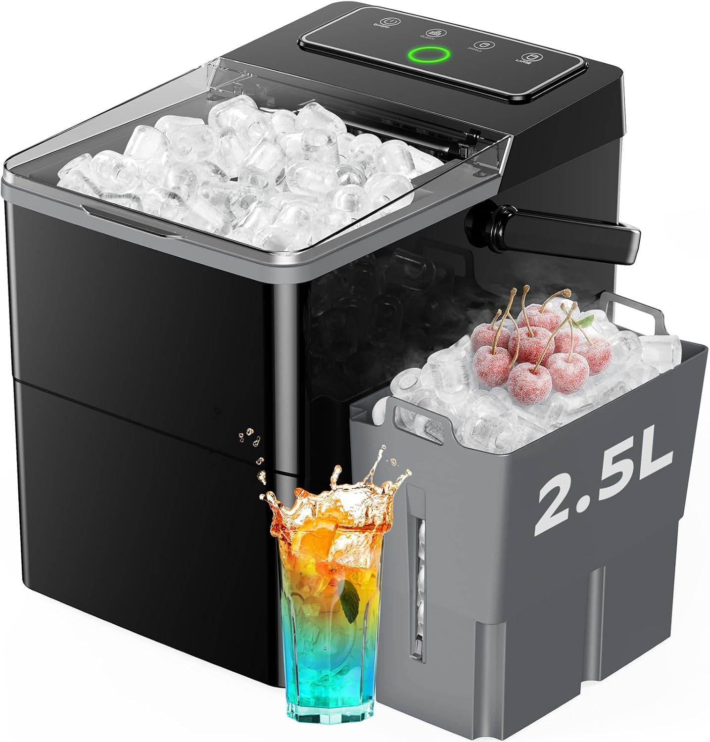 Black Silonn SLIM40B-US bullet ice maker with its front collection basket, shown in the exact product-page image